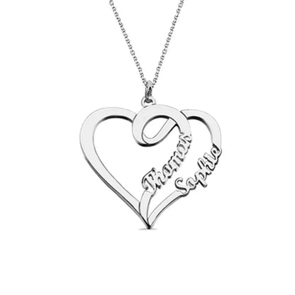 Personalised Dual Heart Couple Name Pendant Necklace