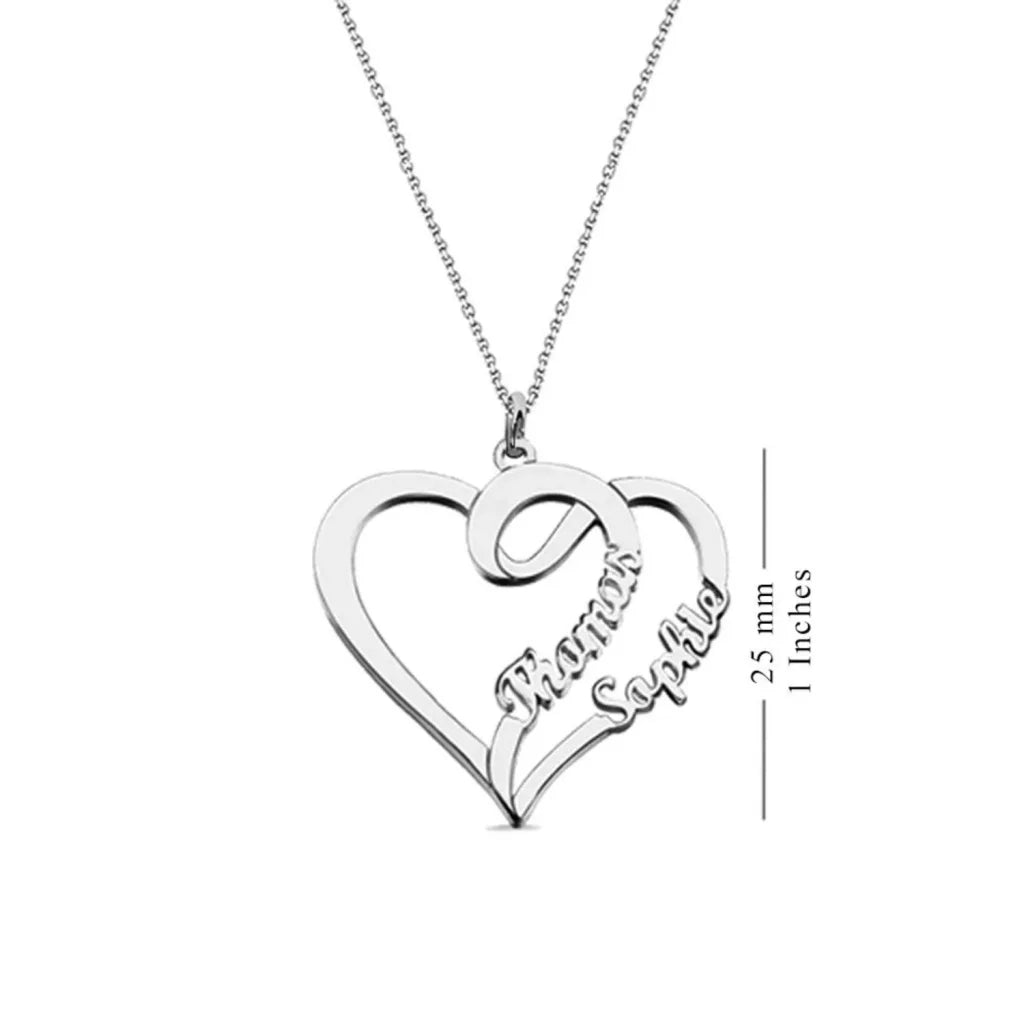 Personalised Dual Heart Couple Name Pendant Necklace