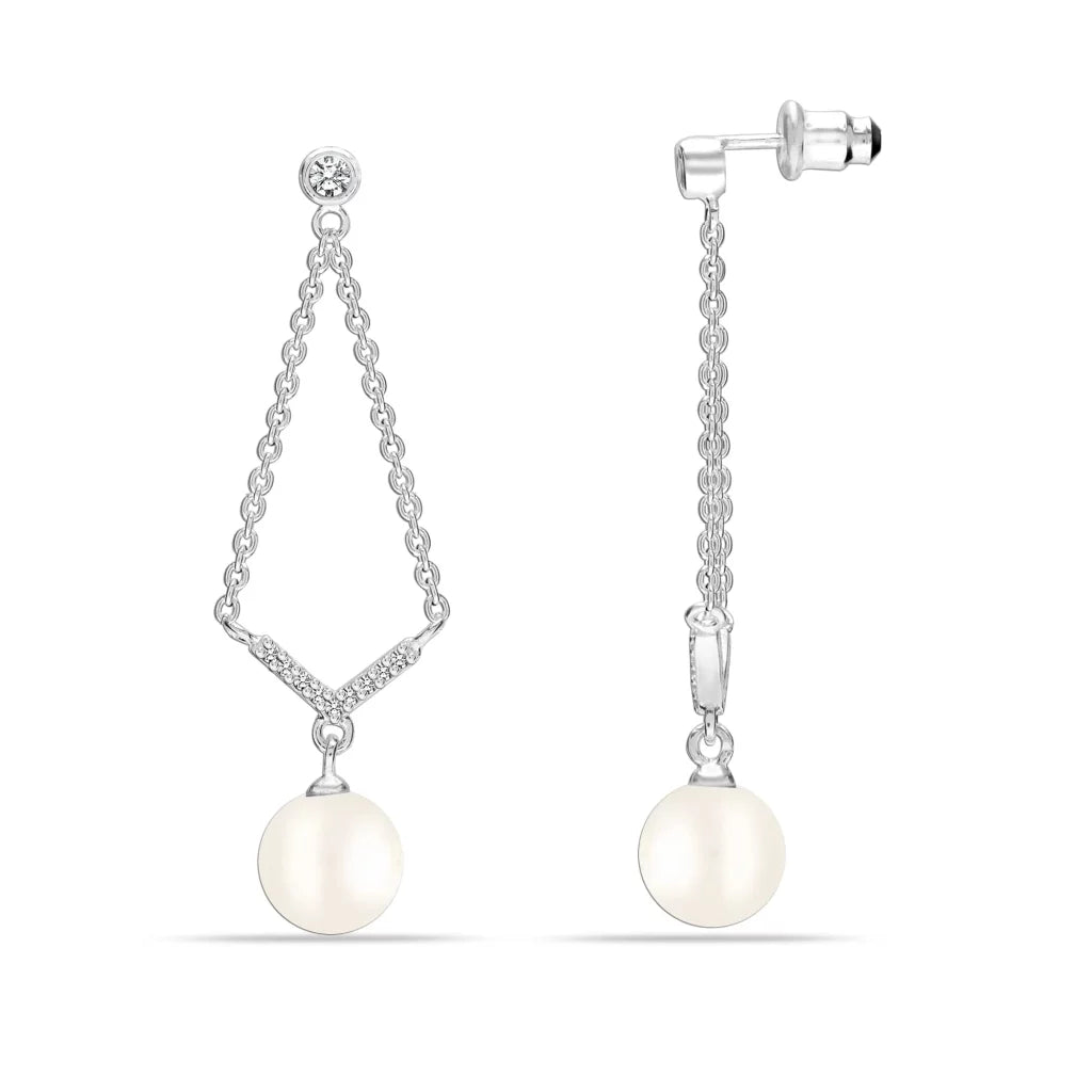 Pearl Drop Tassel Silver Earrings