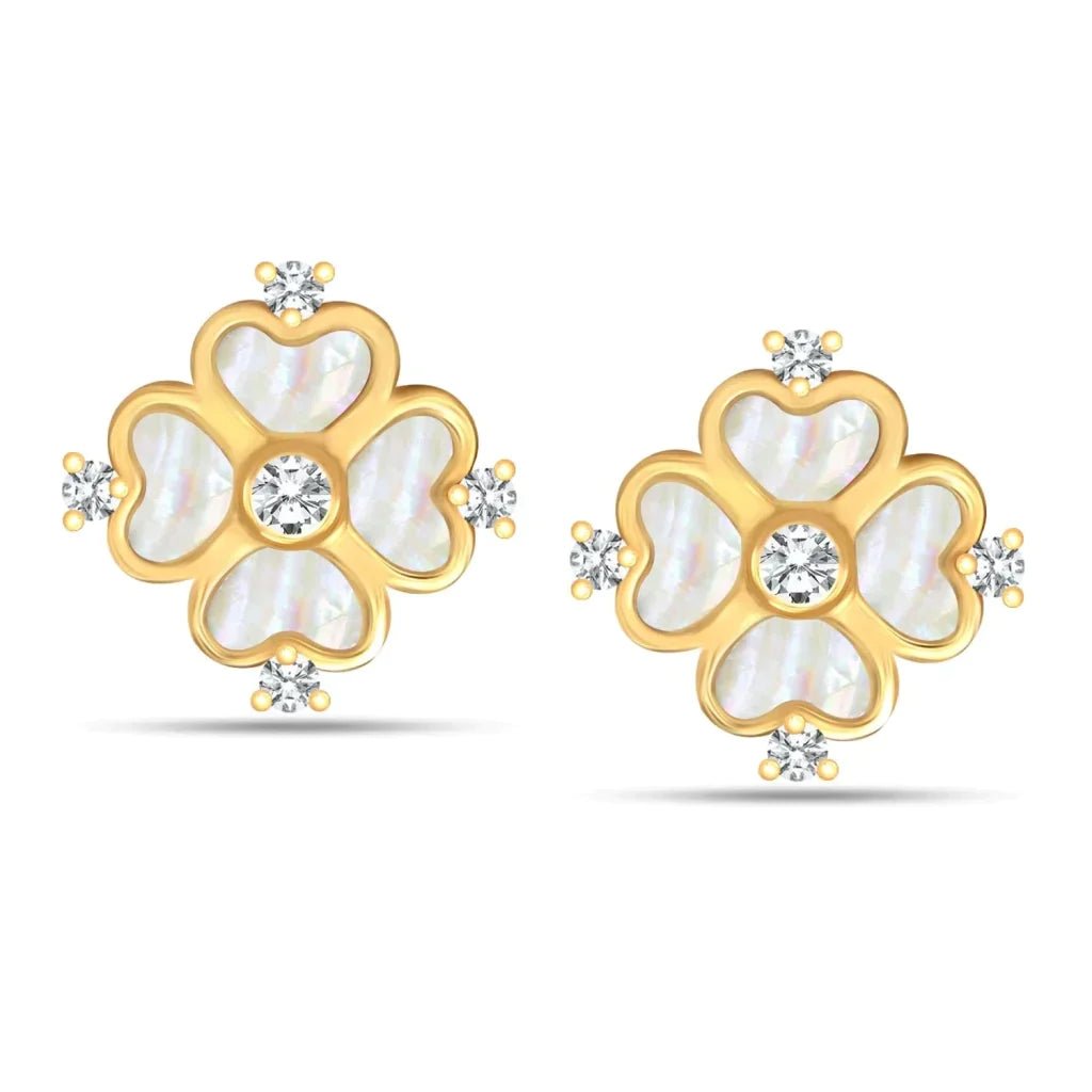 Lucky Clover Heart Mother of Pearl Stud Earrings