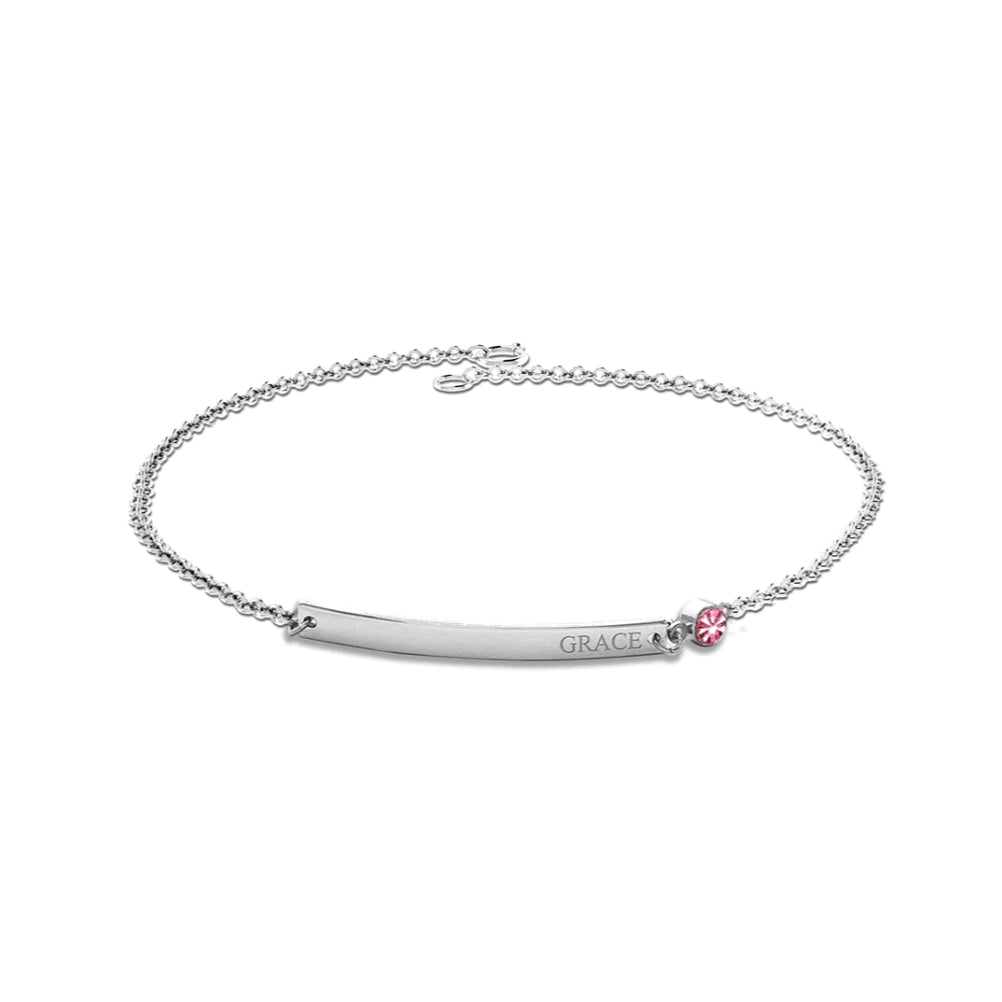 Personalized Birthstone Silver Name Bracelet