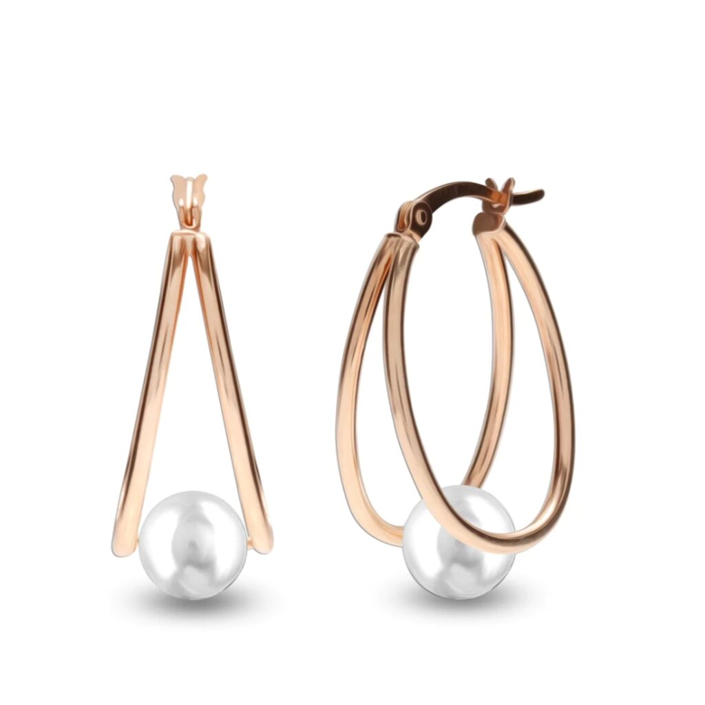 Rosegold Pearl Oval Hoop Earrings