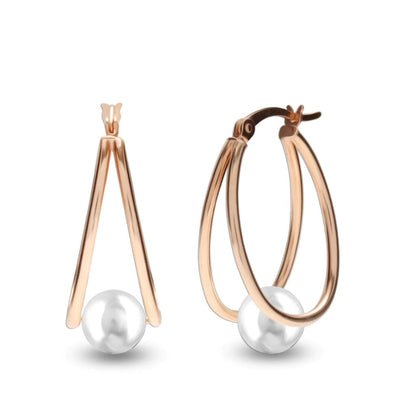 Rosegold Pearl Oval Hoop Earrings