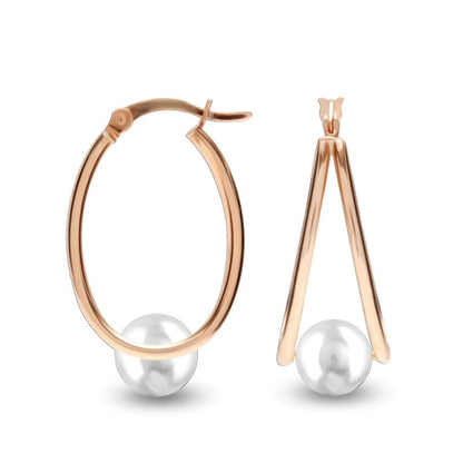 Rosegold Pearl Oval Hoop Earrings