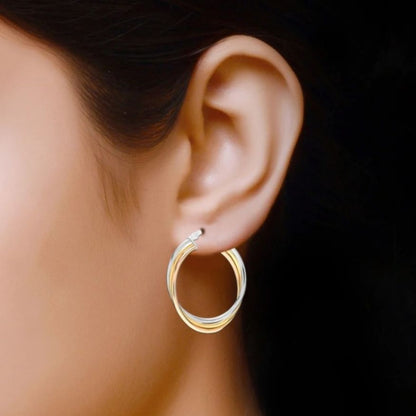 Tri-Tone Intertwining Round Tube Hoop Earrings