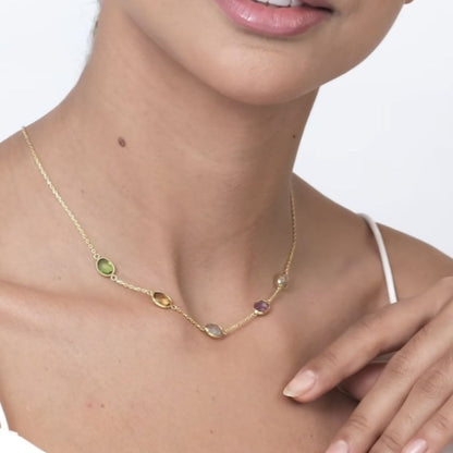 Multi Gemstones Gold Plated Silver Necklace