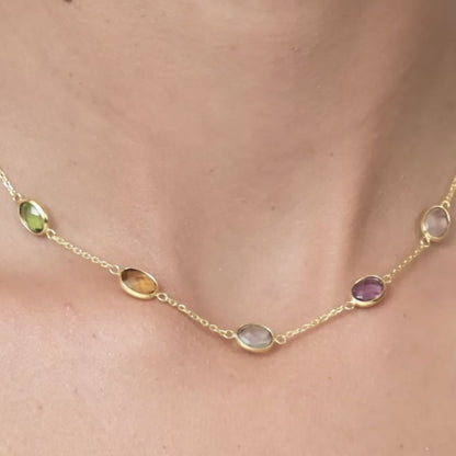 Multi Gemstones Gold Plated Silver Necklace