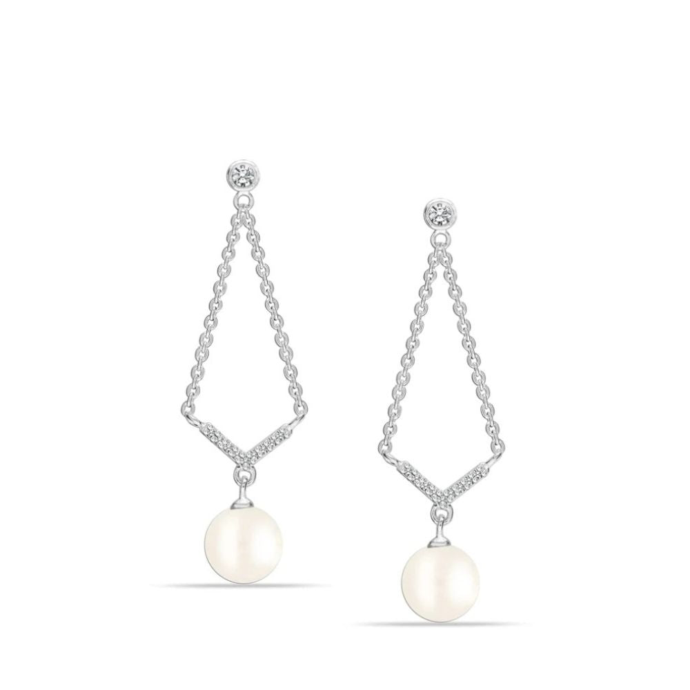 Pearl Drop Tassel Silver Earrings