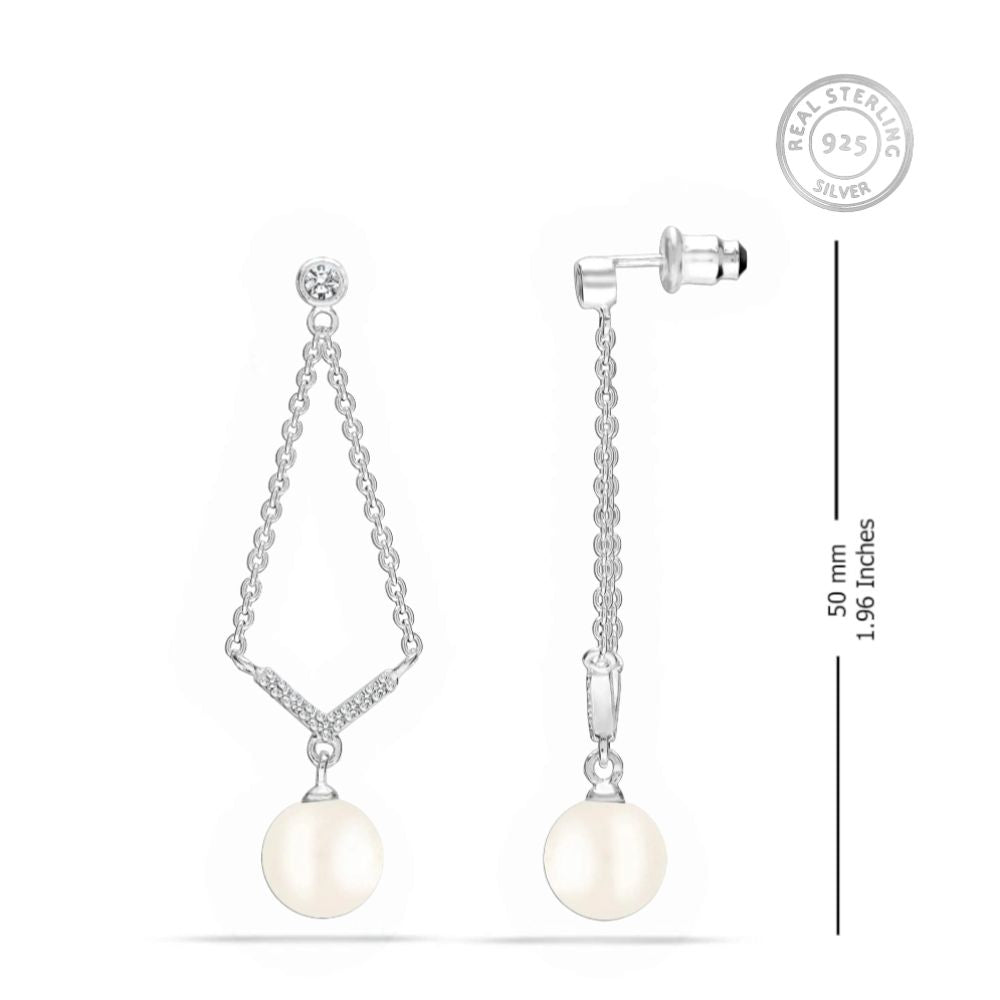 Pearl Drop Tassel Silver Earrings