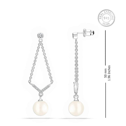 Pearl Drop Tassel Silver Earrings