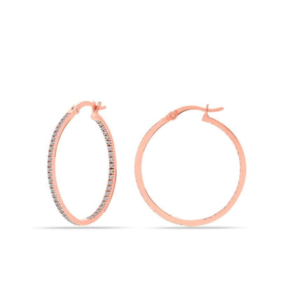 Rosegold CZ Silver Hoop Earrings