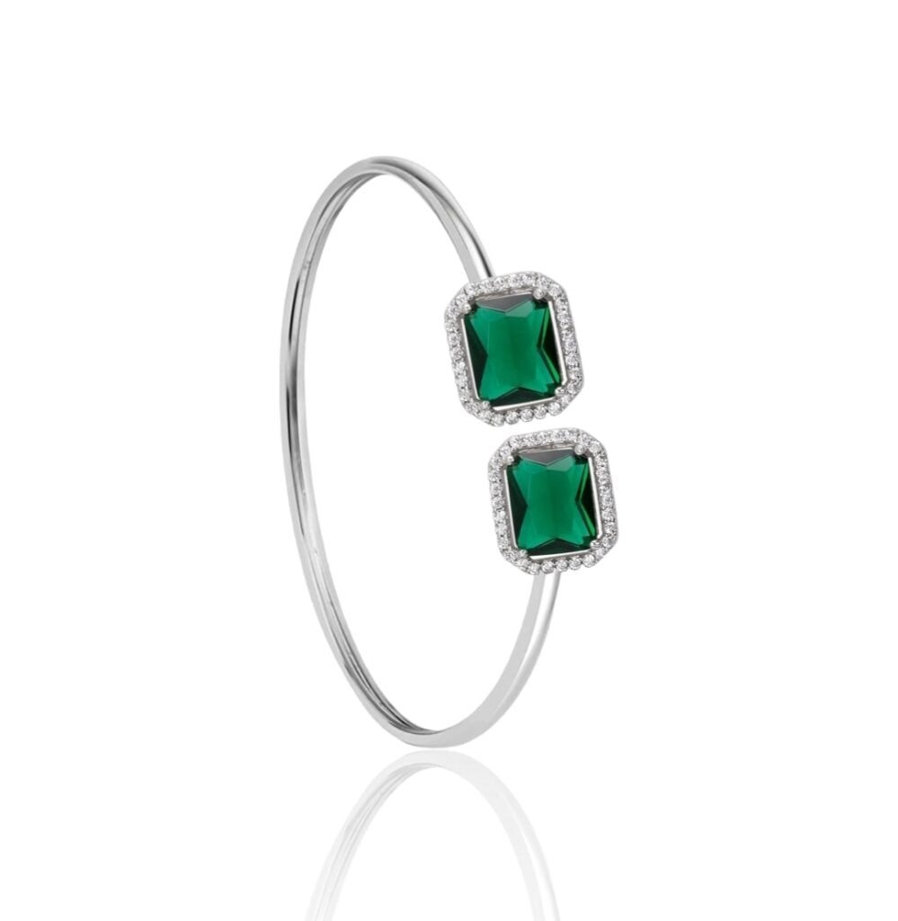 Emerald Green Silver Cuff Bracelet