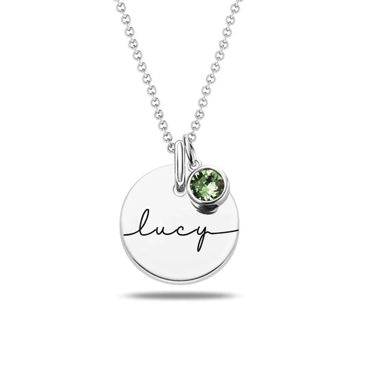 Personalized Birthstone Name Silver Necklace